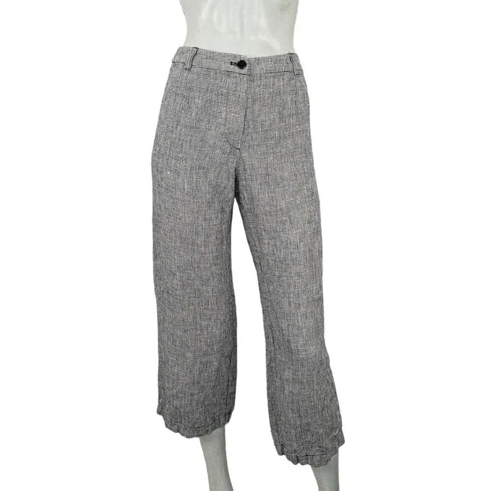 Reformation linen Houndstooth Wide leg Trouser pants black white size 0